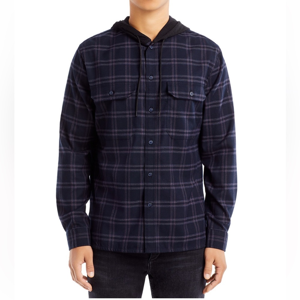 Vince men’s redwood plaid hooded button down